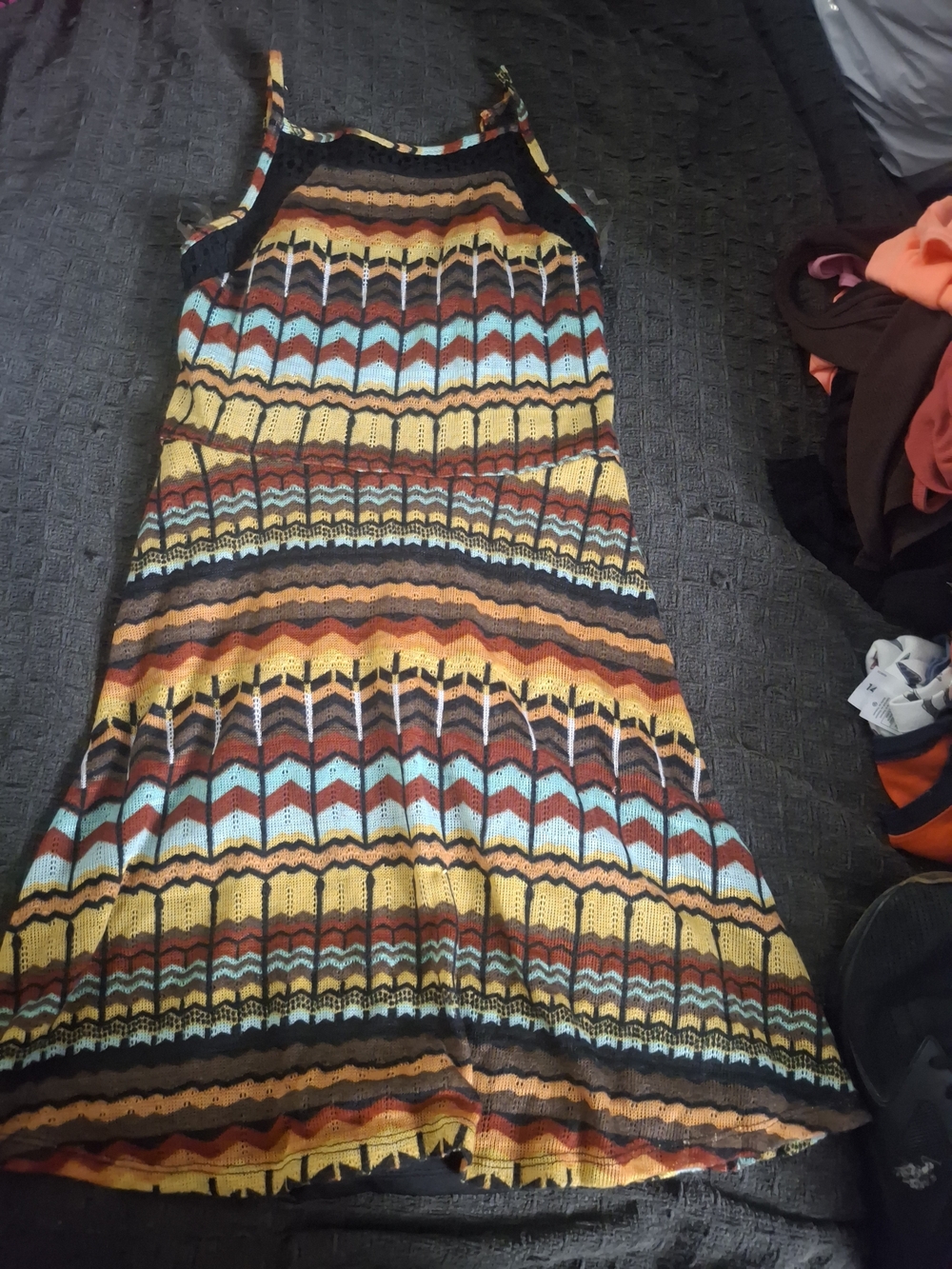 Xhilaration Multicolor Striped Knit Tank Maxi Dress - Yellow, Blue, Brown & Rust